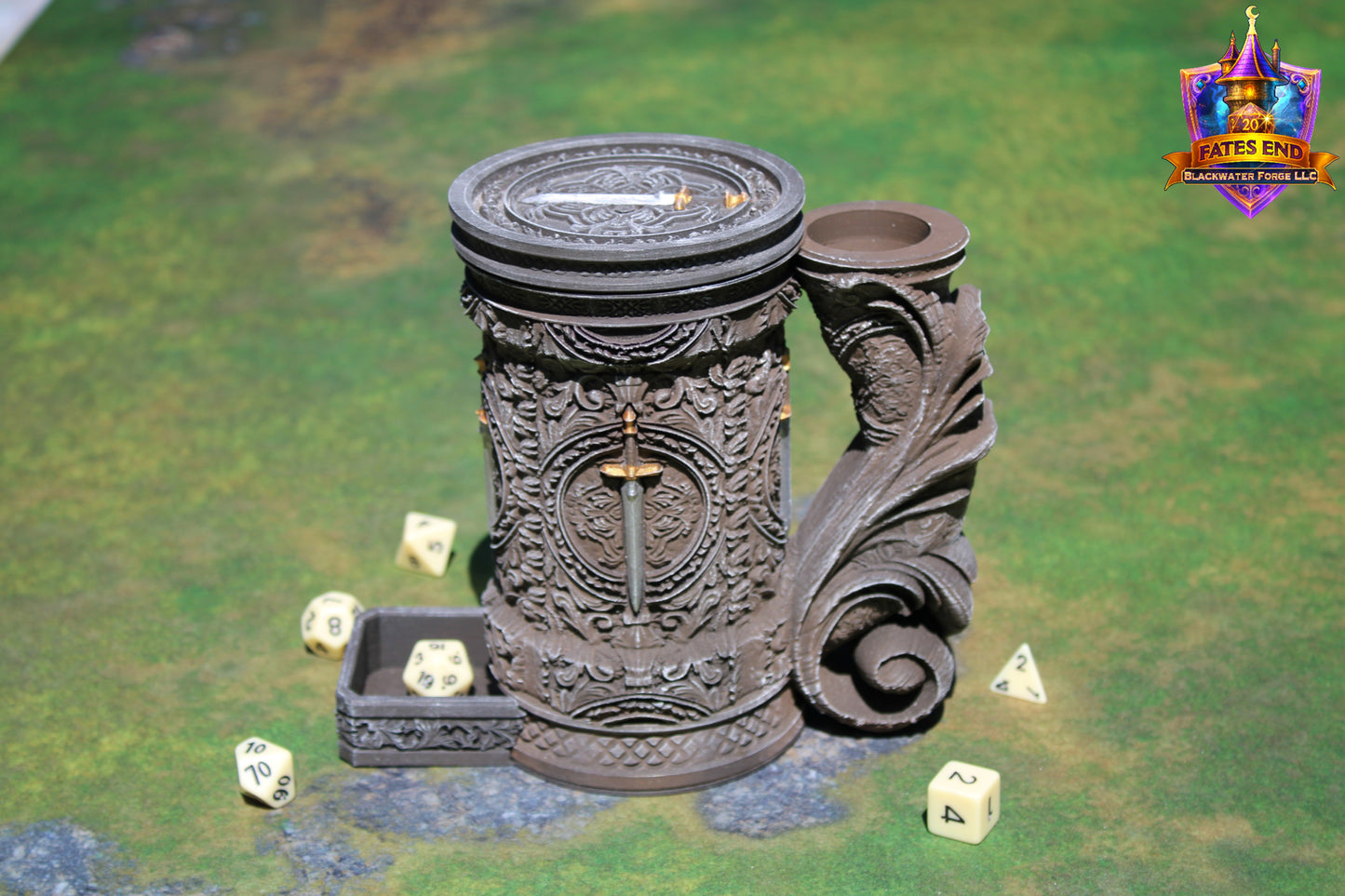 Fighter 3D Printed RPG Dice Tower & Can Holder Combo: Fate's End Collection