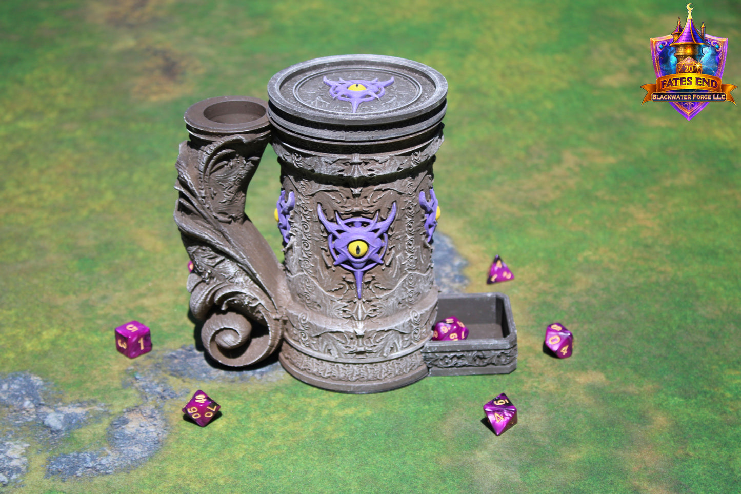 Warlock 3D Printed RPG Dice Tower & Can Holder Combo: Fate's End Collection