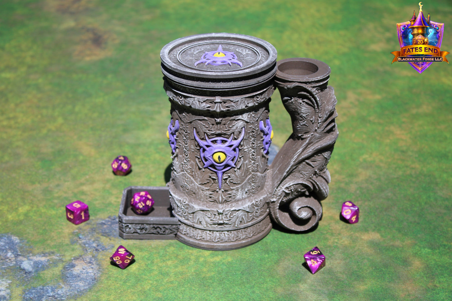 Warlock 3D Printed RPG Dice Tower & Can Holder Combo: Fate's End Collection