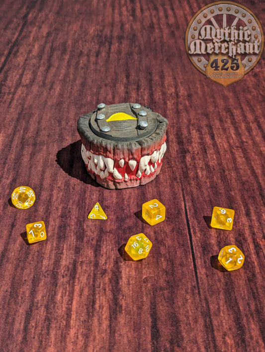 Mimic Monster 3D Printed Dice Jail | Dice Vault | Dice Storage Box | Tabletop Coaster | DnD Player Gift | Mythic Mugs by Ars Moriendi 3D