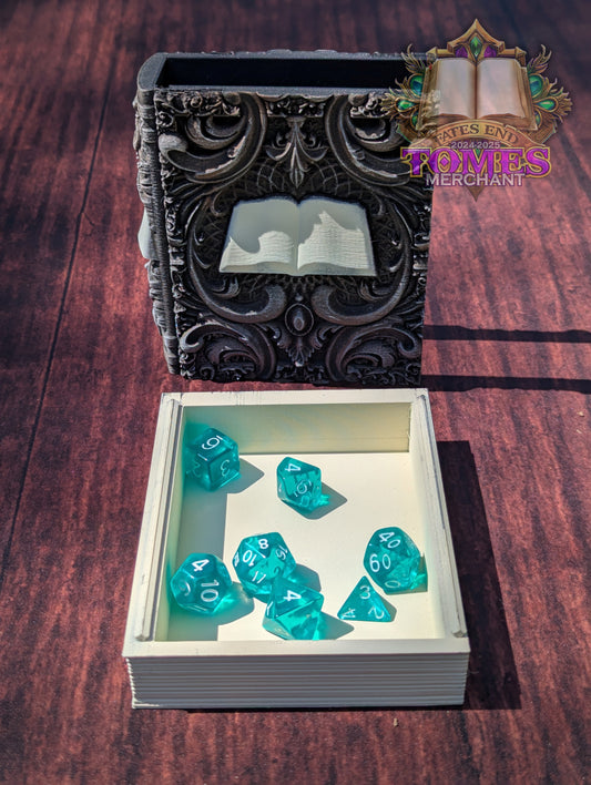 Wizard 3D Printed RPG Spell Book Tome: RPG Dice Tray, Tokens, & Card Storage