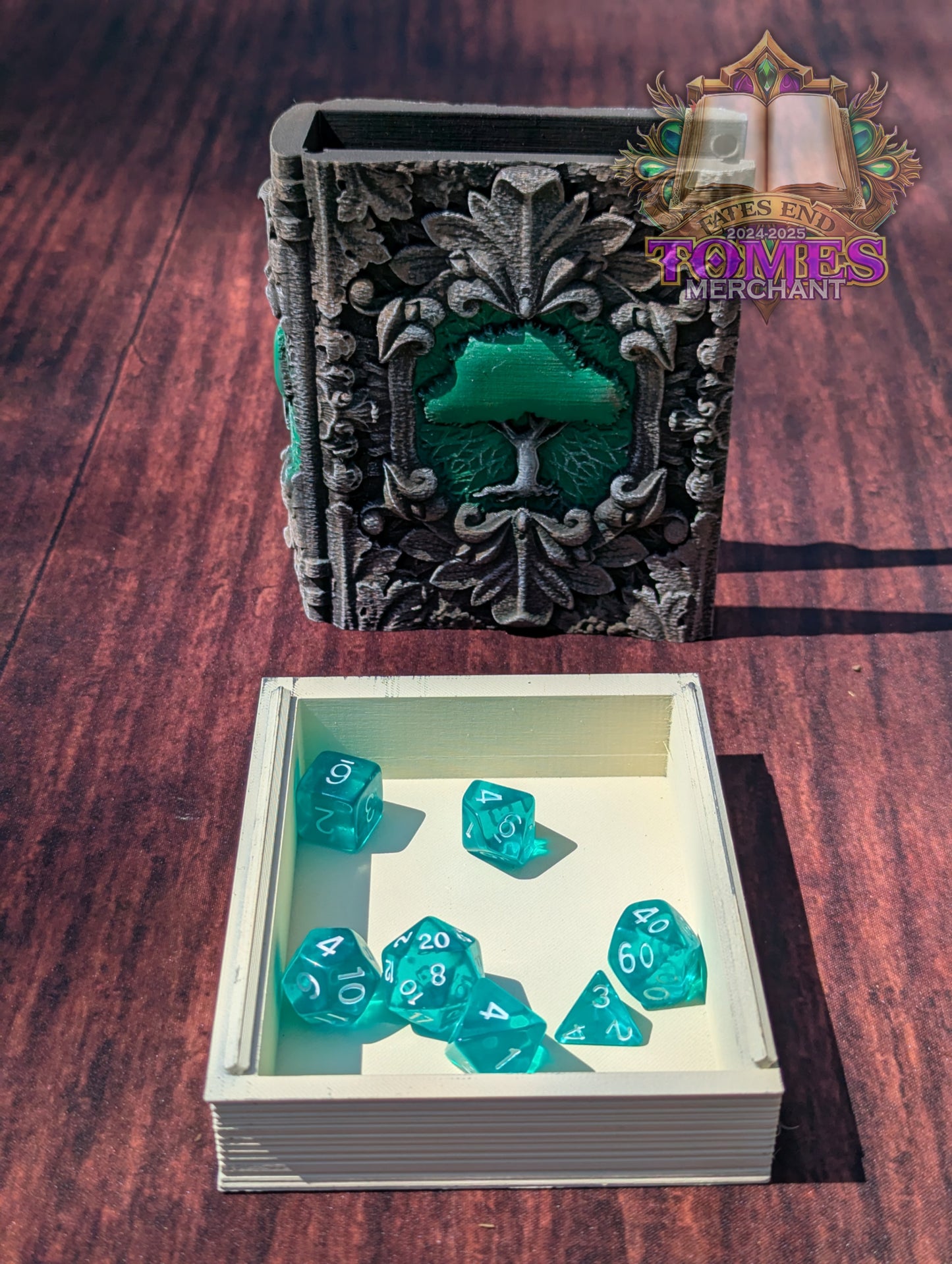 Green Mana Symbol 3D Printed Spell Book Tome: RPG Dice Tray, Tokens, & Card Storage