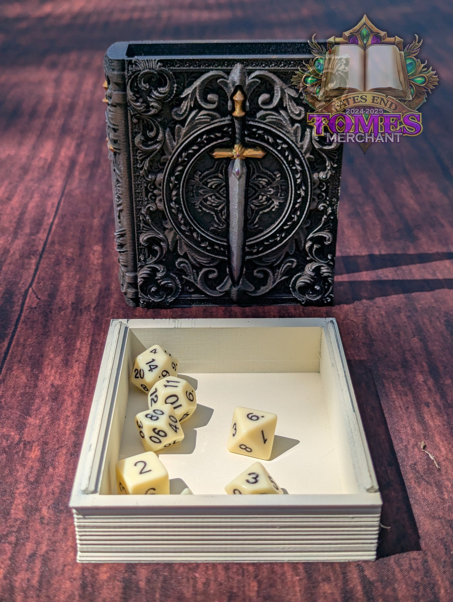 Fighter 3D Printed RPG Spell Book Tome: RPG Dice Tray, Tokens, & Card Storage