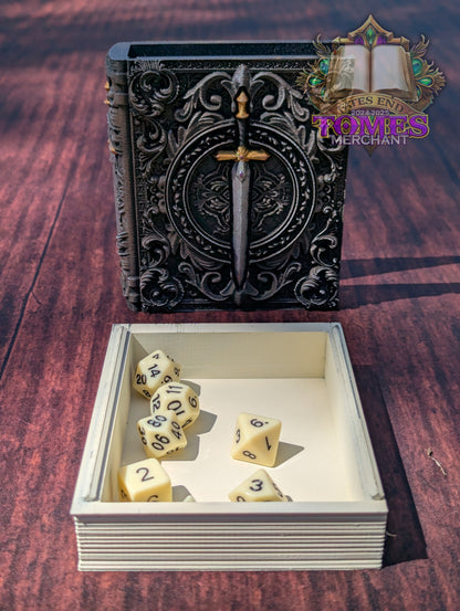 Fighter 3D Printed RPG Spell Book Tome: RPG Dice Tray, Tokens, & Card Storage
