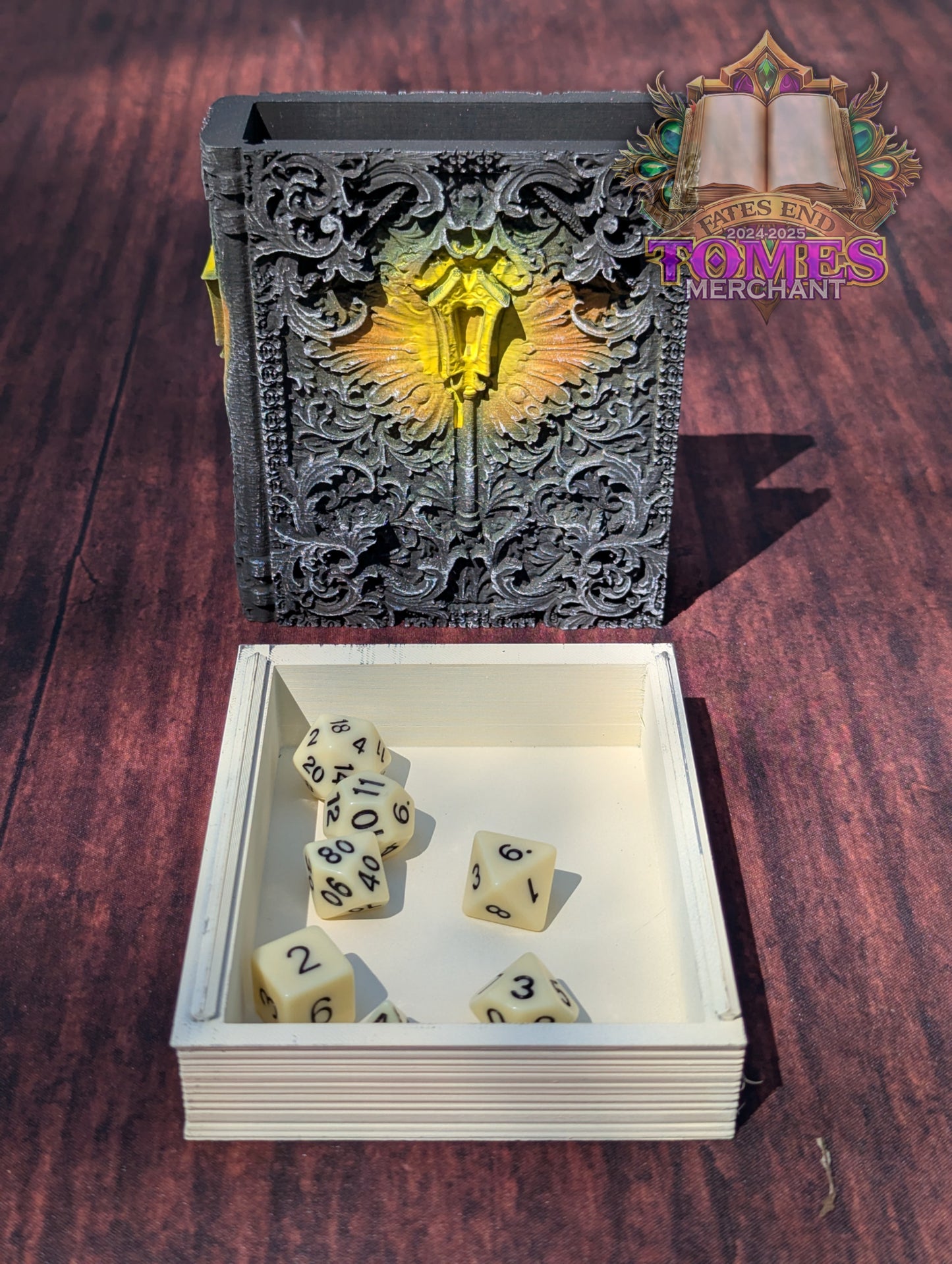 Cleric 3D Printed RPG Spell Book Tome: RPG Dice Tray, Tokens, & Card Storage
