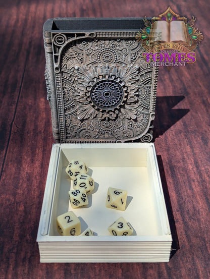 Artificer Steampunk 3D Printed RPG Spell Book Tome: RPG Dice Tray, Tokens, & Card Storage