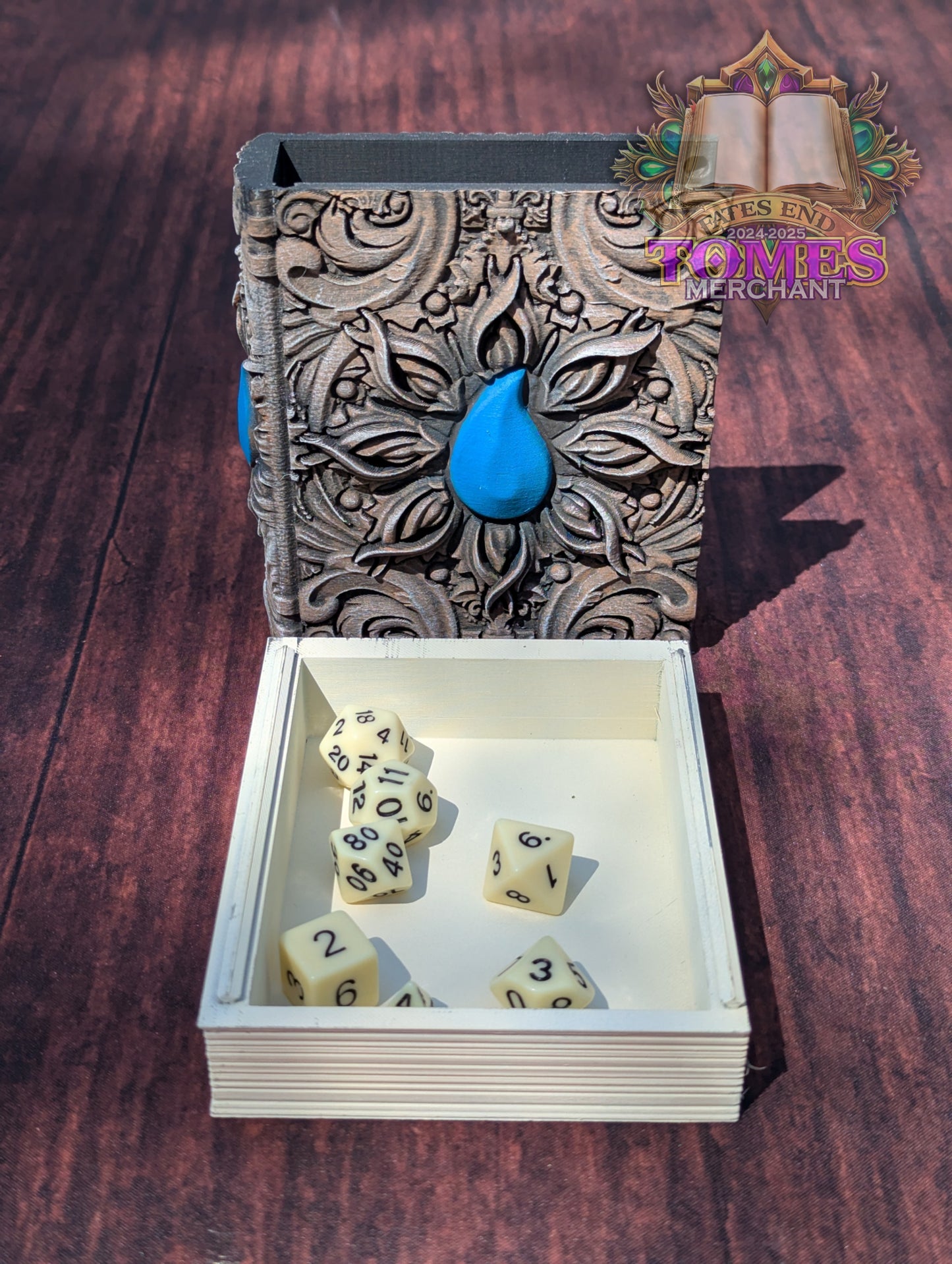 Blue Mana Symbol 3D Printed Spell Book Tome: RPG Dice Tray, Tokens, & Card Storage