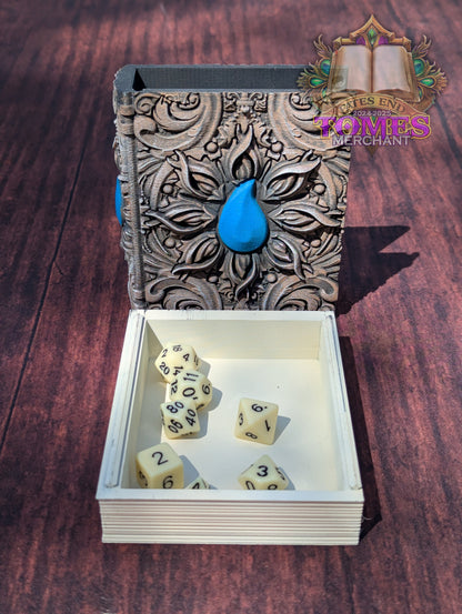 Blue Mana Symbol 3D Printed Spell Book Tome: RPG Dice Tray, Tokens, & Card Storage