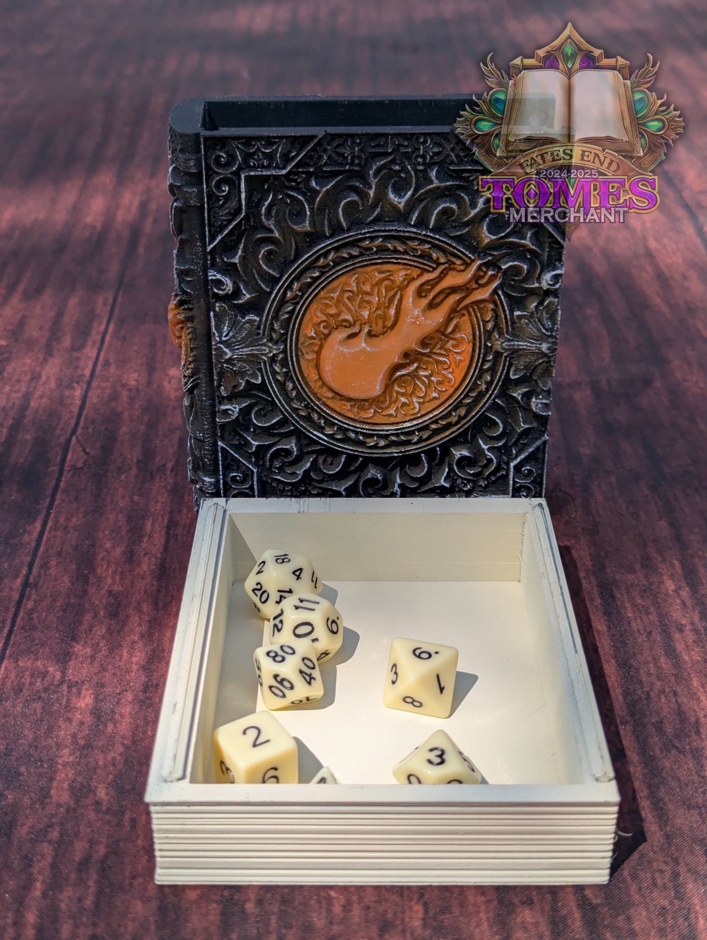 Red Mana Symbol 3D Printed Spell Book Tome: RPG Dice Tray, Tokens, & Card Storage