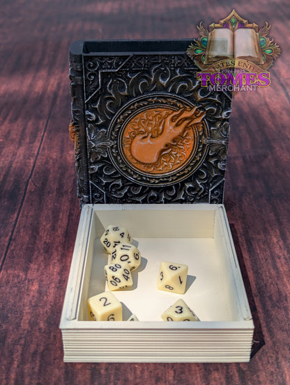 Red Mana Symbol 3D Printed Spell Book Tome: RPG Dice Tray, Tokens, & Card Storage