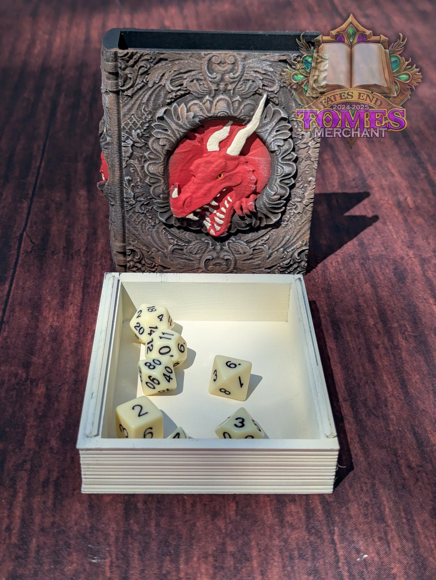 Dragon 3D Printed RPG Spell Book Tome: RPG Dice Tray, Tokens, & Card Storage