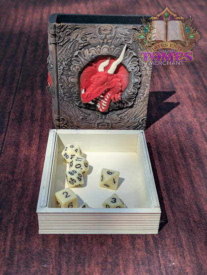 Dragon 3D Printed RPG Spell Book Tome: RPG Dice Tray, Tokens, & Card Storage