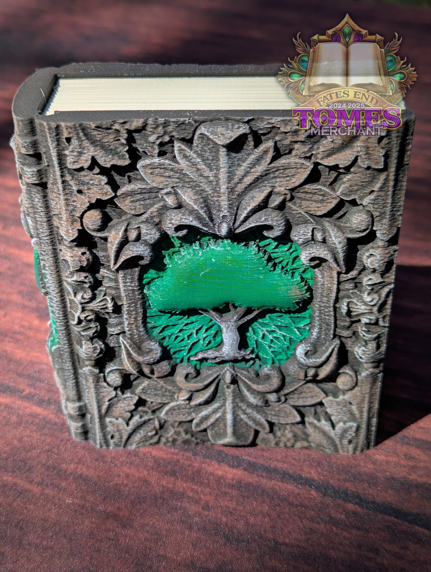 Green Mana Symbol 3D Printed Spell Book Tome: RPG Dice Tray, Tokens, & Card Storage