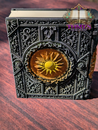 White Mana Symbol 3D Printed Spell Book Tome: RPG Dice Tray, Tokens, & Card Storage