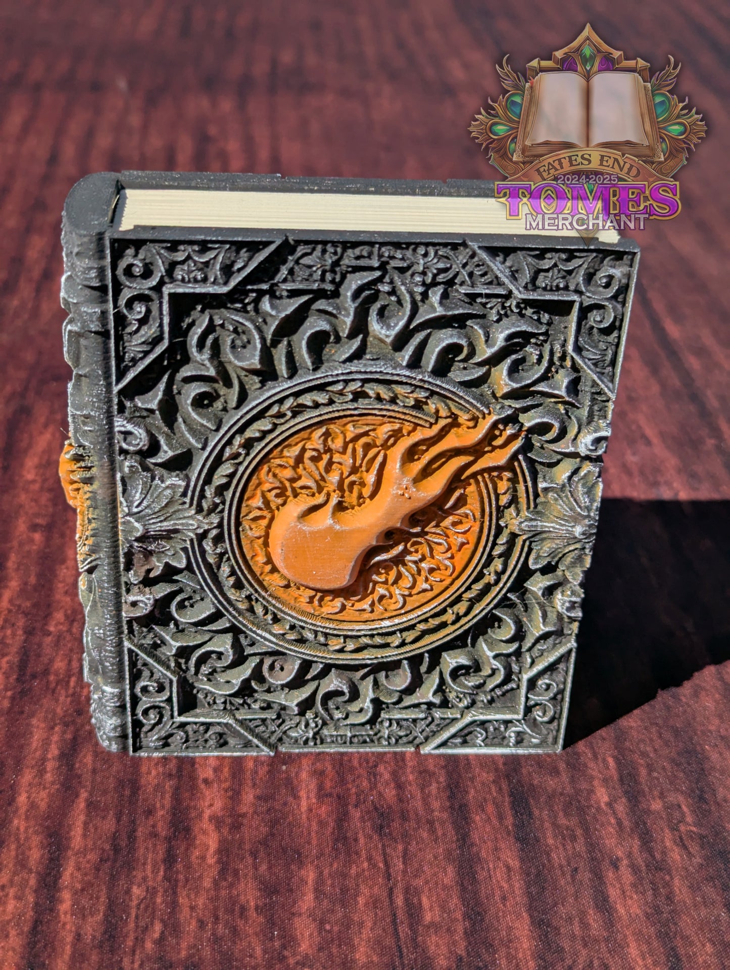 Red Mana Symbol 3D Printed Spell Book Tome: RPG Dice Tray, Tokens, & Card Storage