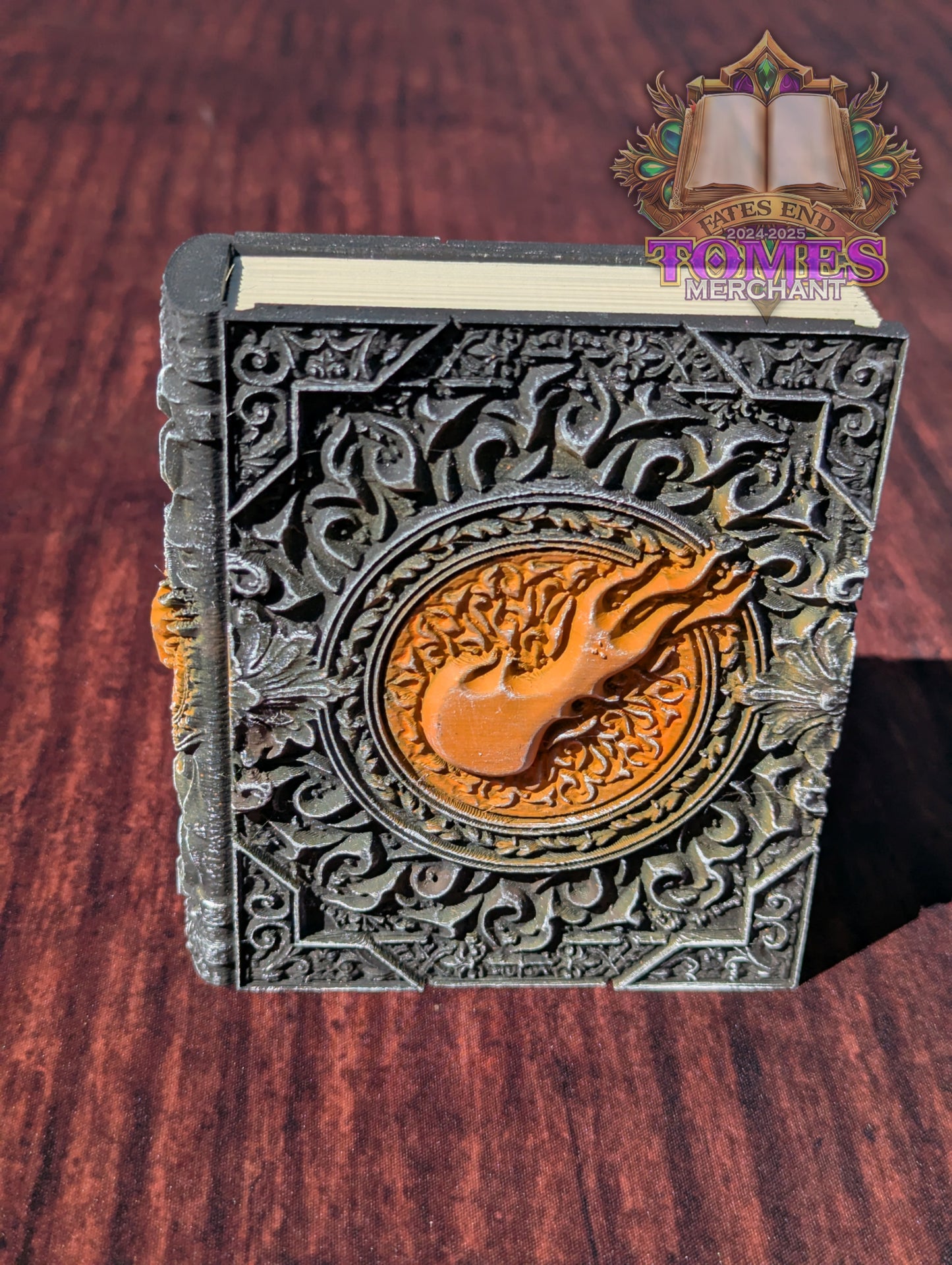 Red Mana Symbol 3D Printed Spell Book Tome: RPG Dice Tray, Tokens, & Card Storage
