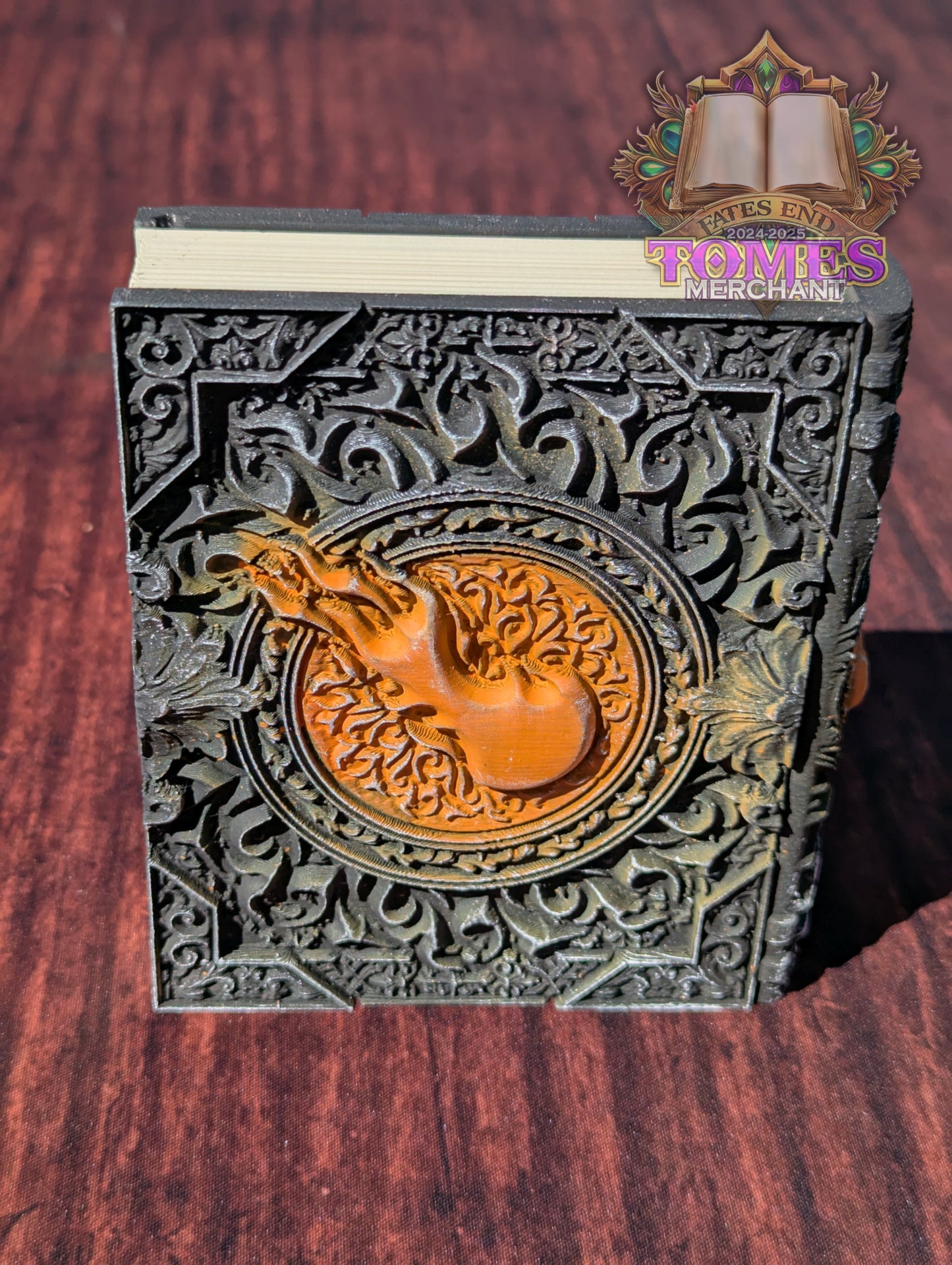 Red Mana Symbol 3D Printed Spell Book Tome: RPG Dice Tray, Tokens, & Card Storage
