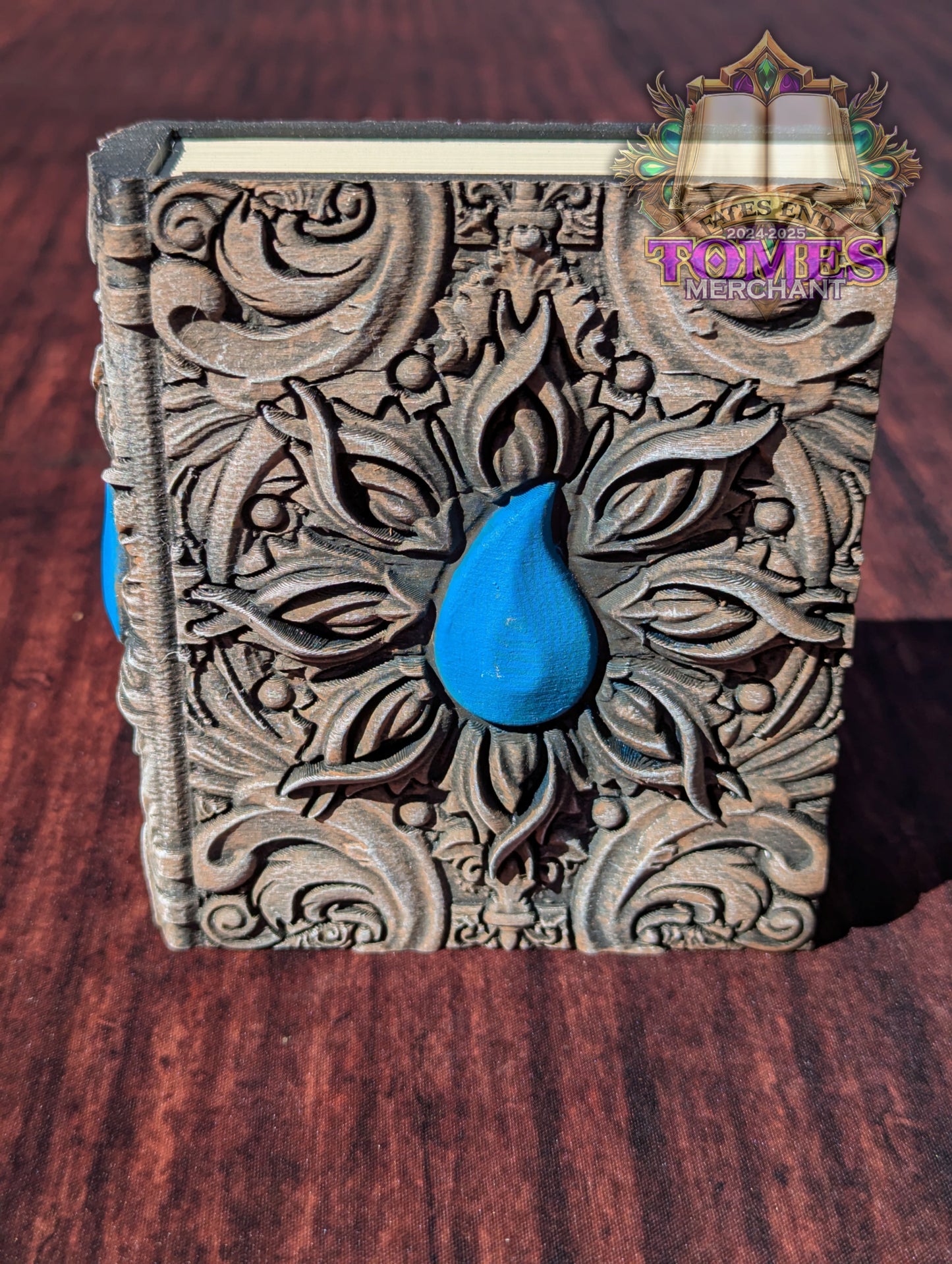 Blue Mana Symbol 3D Printed Spell Book Tome: RPG Dice Tray, Tokens, & Card Storage