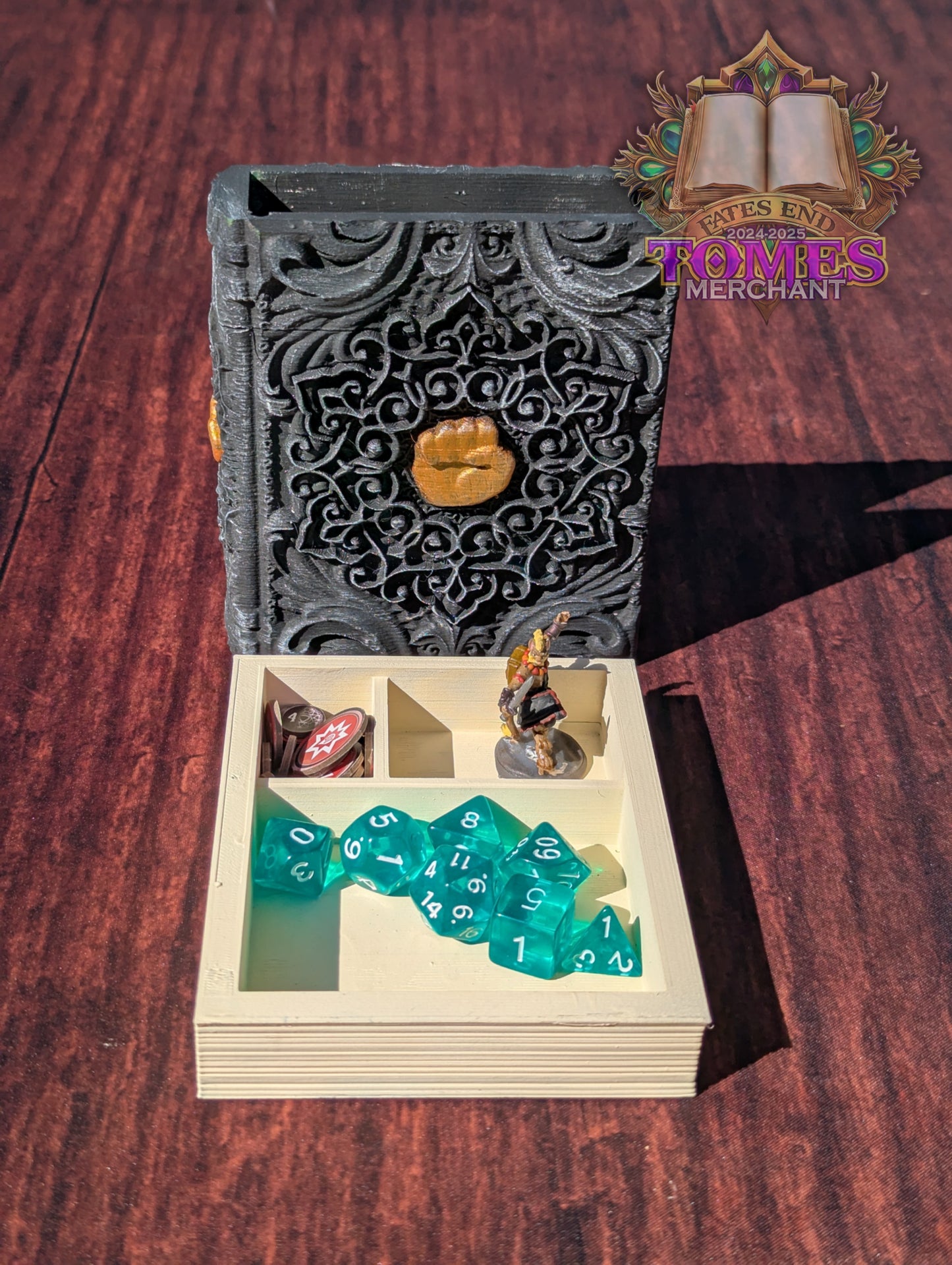 Monk 3D Printed RPG Spell Book Tome: RPG Dice Tray, Tokens, & Card Storage
