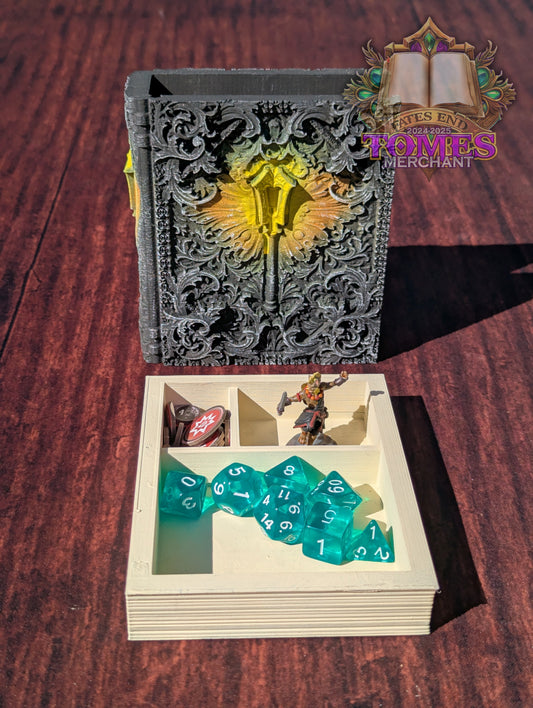 Cleric 3D Printed RPG Spell Book Tome: RPG Dice Tray, Tokens, & Card Storage