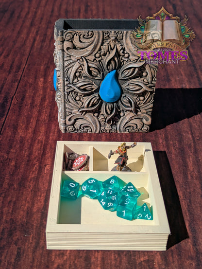 Blue Mana Symbol 3D Printed Spell Book Tome: RPG Dice Tray, Tokens, & Card Storage