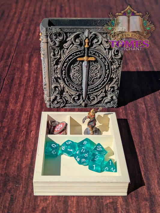 Fighter 3D Printed RPG Spell Book Tome: RPG Dice Tray, Tokens, & Card Storage