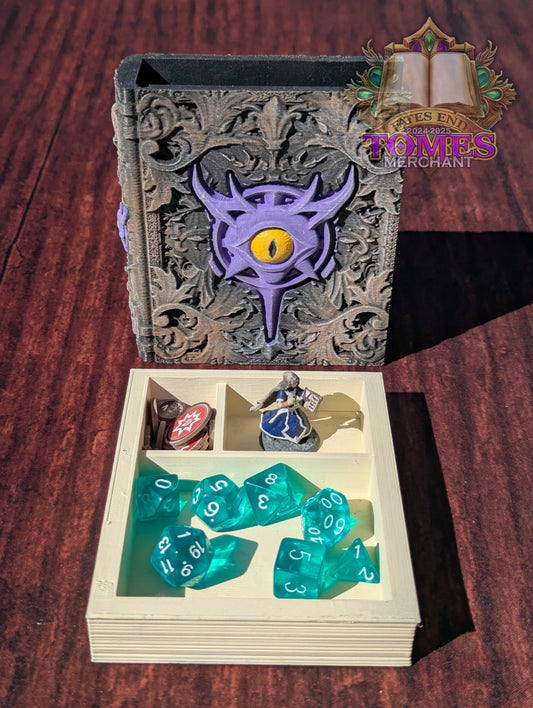 Warlock 3D Printed RPG Spell Book Tome: RPG Dice Tray, Tokens, & Card Storage