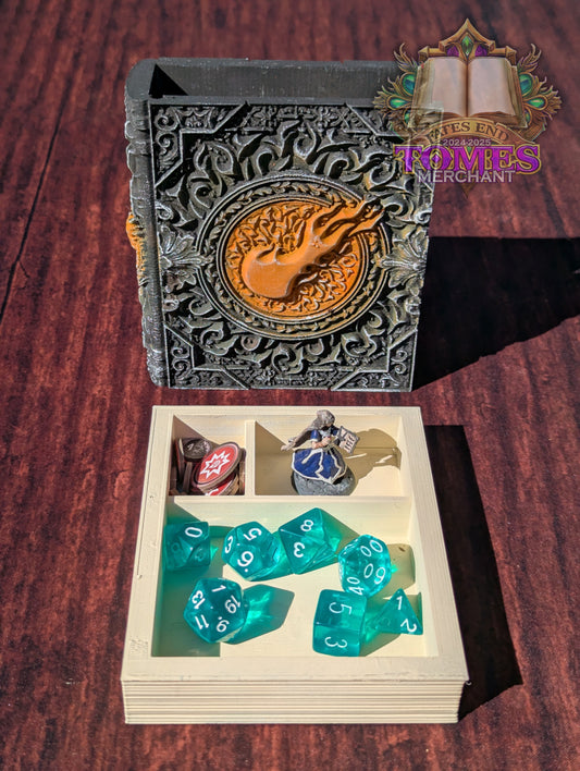 Red Mana Symbol 3D Printed Spell Book Tome: RPG Dice Tray, Tokens, & Card Storage