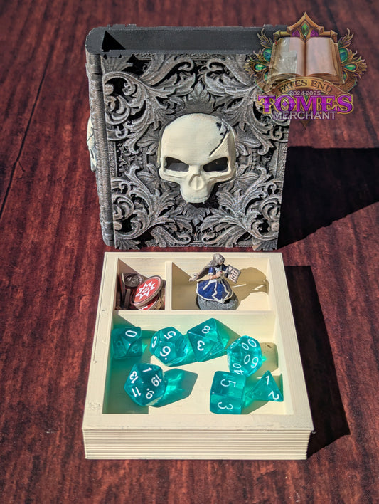 Black Mana Symbol 3D Printed Spell Book Tome: RPG Dice Tray, Tokens, & Card Storage
