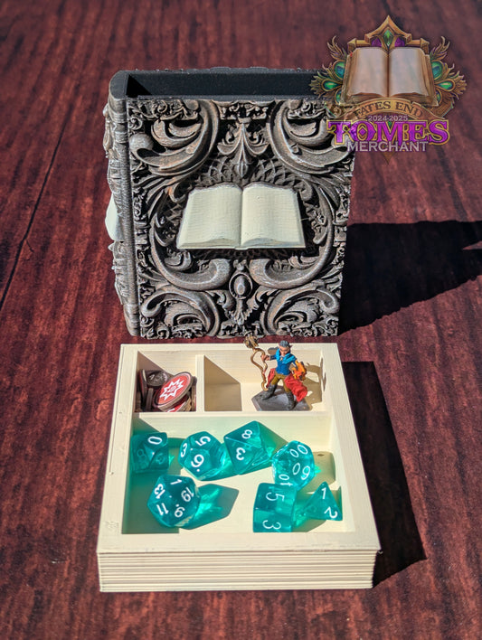 Wizard 3D Printed RPG Spell Book Tome: RPG Dice Tray, Tokens, & Card Storage