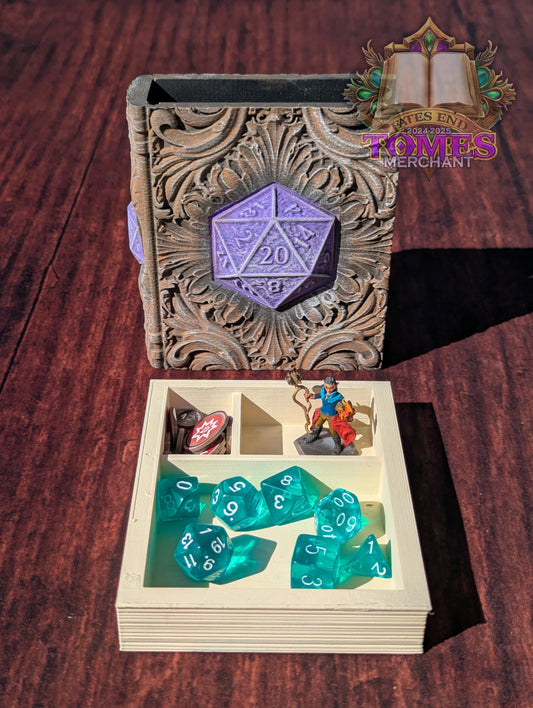 Critical Hit D20 3D Printed RPG Spell Book Tome: RPG Dice Tray, Tokens, & Card Storage