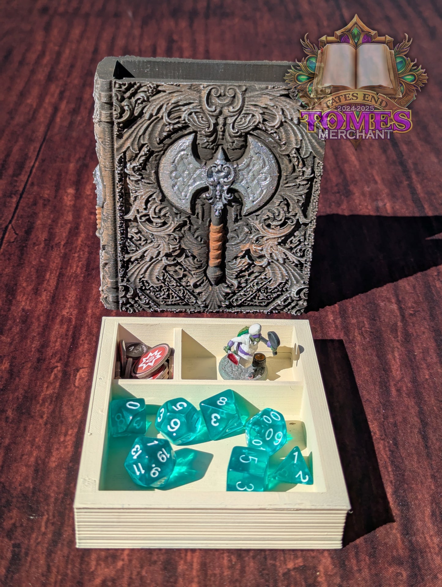 Barbarian 3D Printed RPG Spell Book Tome: RPG Dice Tray, Tokens, & Card Storage