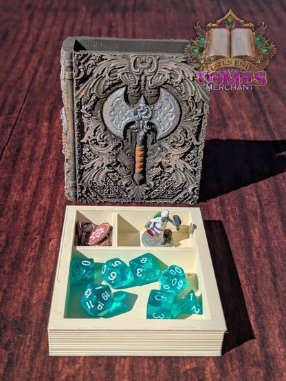 Barbarian 3D Printed RPG Spell Book Tome: RPG Dice Tray, Tokens, & Card Storage