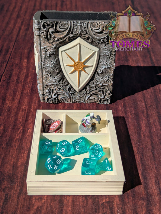 Paladin 3D Printed RPG Spell Book Tome: RPG Dice Tray, Tokens, & Card Storage