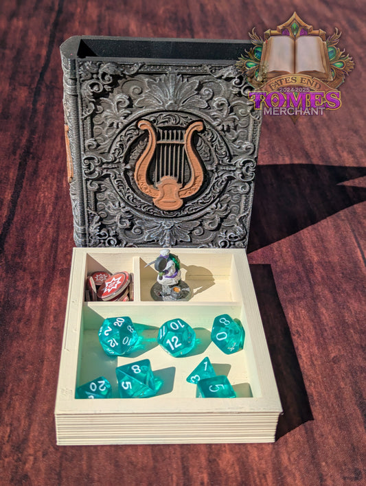 Bard 3D Printed RPG Spell Book Tome: RPG Dice Tray, Tokens, & Card Storage