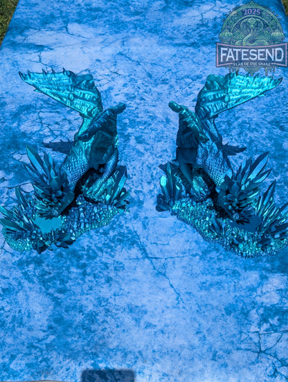 Crystal Ice Dragon Book End Set- Fate's End Collection by Kim Bolt - Fantasy Decor - Frost-Bound Guardians for your Favorite Tomes!