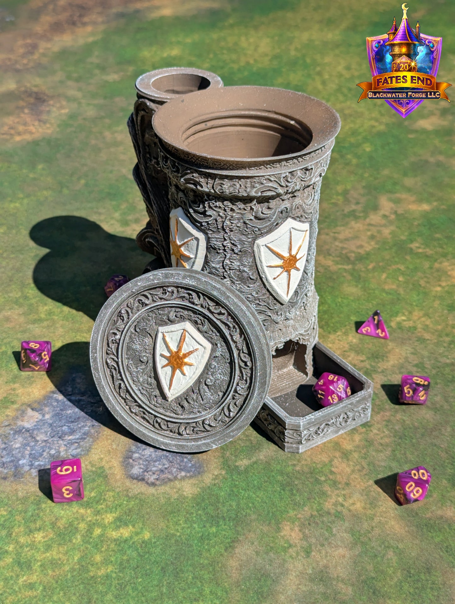 Paladin 3D Printed RPG Dice Tower & Can Holder Combo: Fate's End Collection