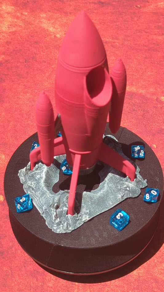 Retro Red Rocket 3D Printed Atompunk Dice Tower - Fate's End Collection - Ignite your gaming sessions!!!