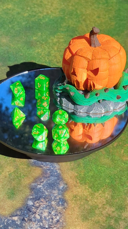 Pumpkin Jack O' Lantern 3D Printed Dice Jail - Mythic Roll Collection by Unchained Games - Guard Your Dice with Spooky Delight!