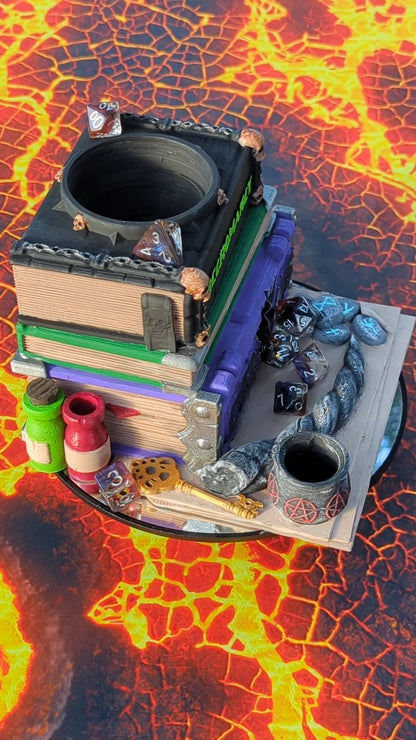 Warlock Spell Book 3D Printed Dice Tower - Mythic Mugs by Ars Moriendi 3D | Dice Tray | D20 Dice Vault - Channel dark magic from the abyss!