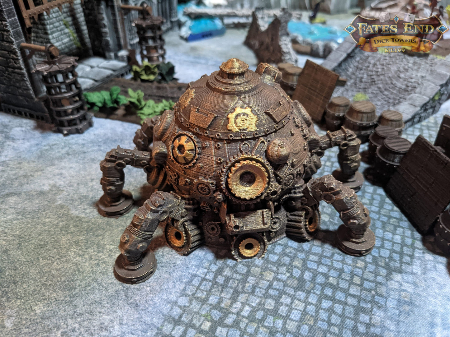 Octo-Tank Steampunk 3D Printed Dice Box/Dice Jail/Dice Vault - Fate's End Collection - Tabletop RPG Cosplay- Industrial Elegance & Precision