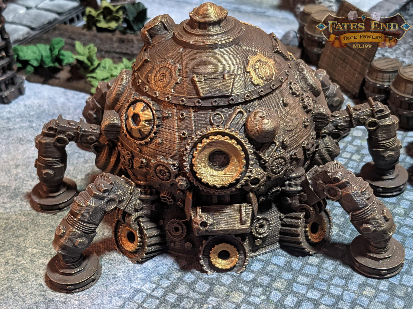 Octo-Tank Steampunk 3D Printed Dice Box/Dice Jail/Dice Vault - Fate's End Collection - Tabletop RPG Cosplay- Industrial Elegance & Precision