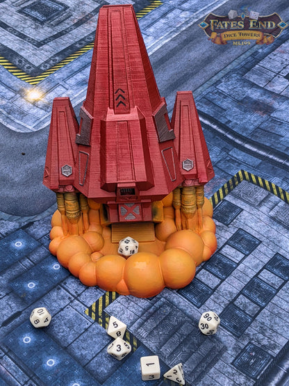 Space Ship 3D Printed Dice Tower - Fate's End Collection - Tabletop RPG Gaming Cyberpunk Cosplay - Traverse Galactic Realms & Stellar Rolls.