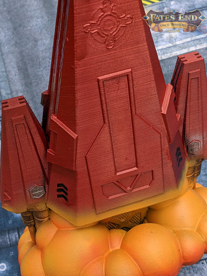 Space Ship 3D Printed Dice Tower - Fate's End Collection - Tabletop RPG Gaming Cyberpunk Cosplay - Traverse Galactic Realms & Stellar Rolls.
