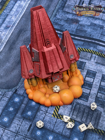 Space Ship 3D Printed Dice Tower - Fate's End Collection - Tabletop RPG Gaming Cyberpunk Cosplay - Traverse Galactic Realms & Stellar Rolls.