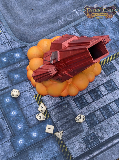 Space Ship 3D Printed Dice Tower - Fate's End Collection - Tabletop RPG Gaming Cyberpunk Cosplay - Traverse Galactic Realms & Stellar Rolls.