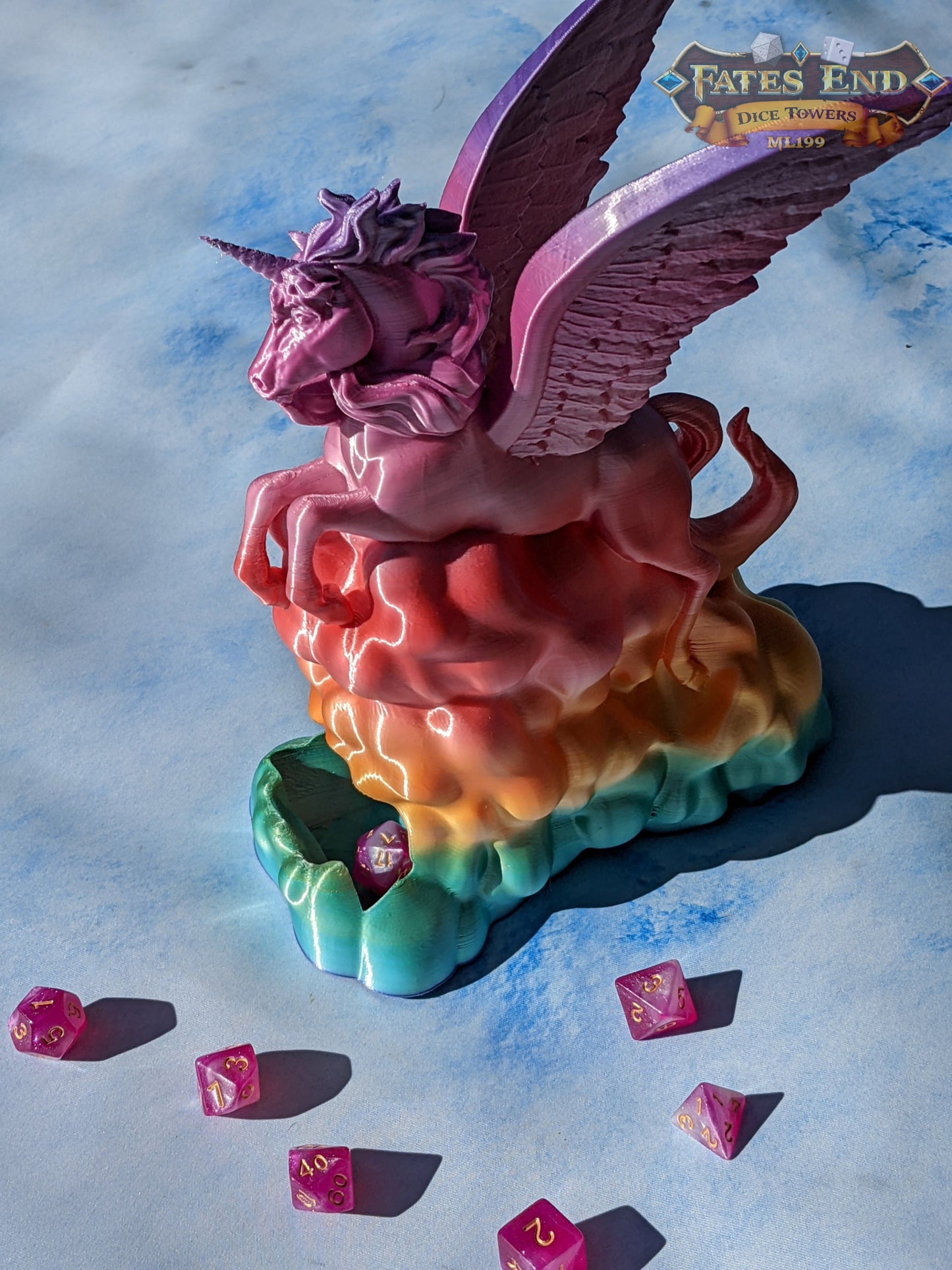 Alicorn & Unicorn 3D Printed Dice Tower- Fate's End Collection - Magical Dice Rolling Experience