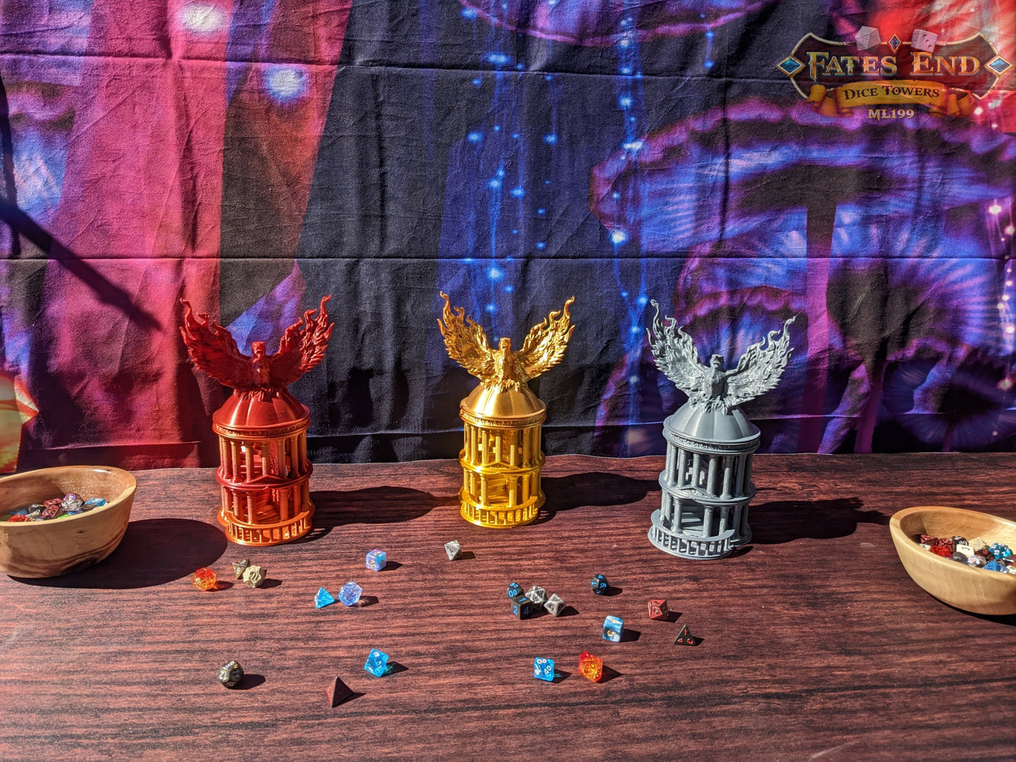 Phoenix 3D Printed Dice Tower - Fate's End Collection - Ignite Your Rolls with Flames of Rebirth and Soaring Resilience.