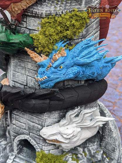 Tiamat Dragon 3D Printed Dice Tower - Fate's End Collection - Tabletop RPG Gaming - DnD D&D - Unleash Fivefold Fury in Your Dice Rolls!