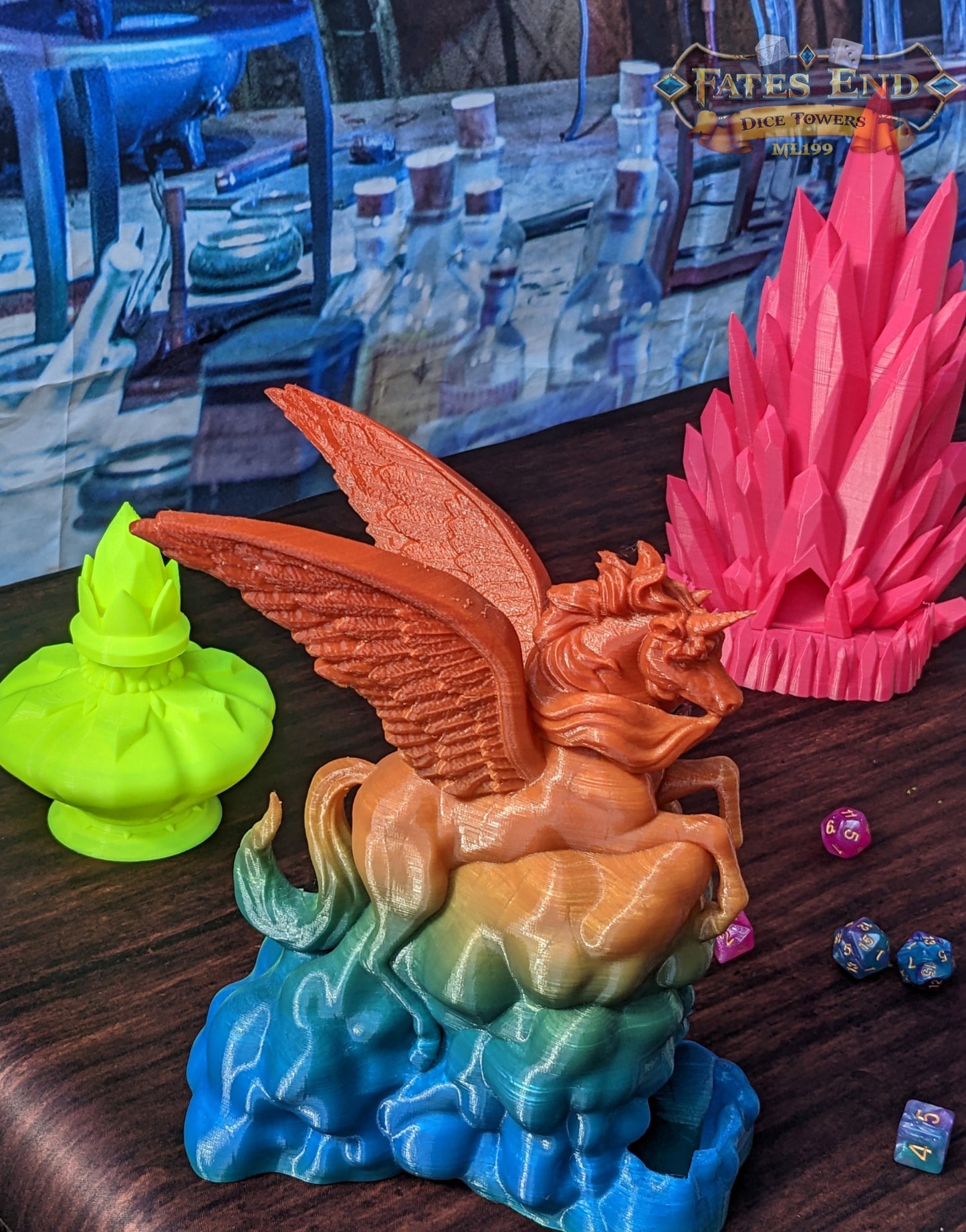 Alicorn & Unicorn 3D Printed Dice Tower- Fate's End Collection - Magical Dice Rolling Experience